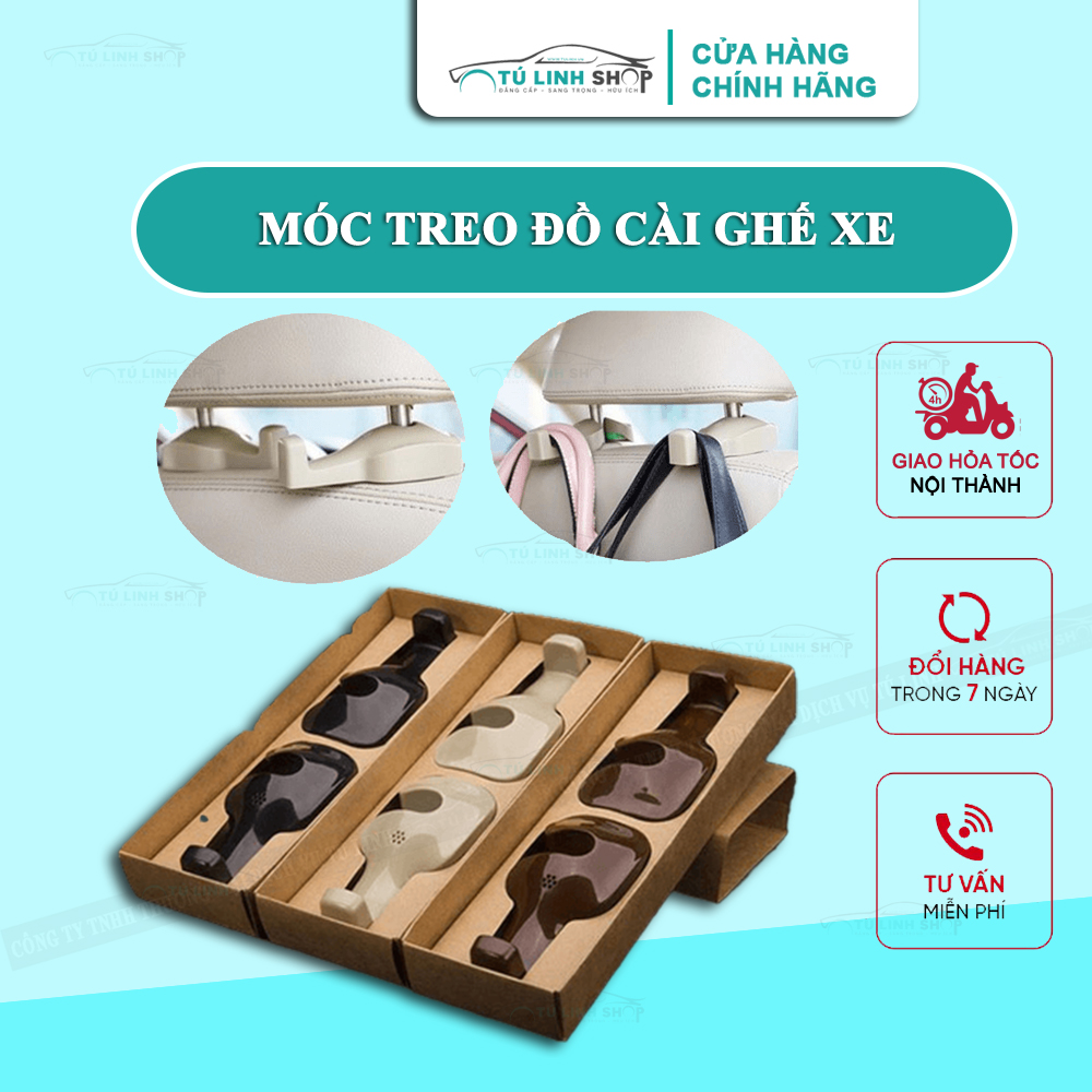 Bộ 02 móc treo đồ gài ghế trên ô tô màu kem hoặc đen