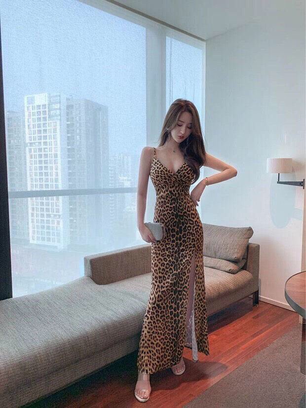 [HCM]Đầm maxi 2 dây xẻ đùi siêu tôn dáng da beo sang trọng  - CÓ SIZE XL ĐẾN 64KG - MS4MT