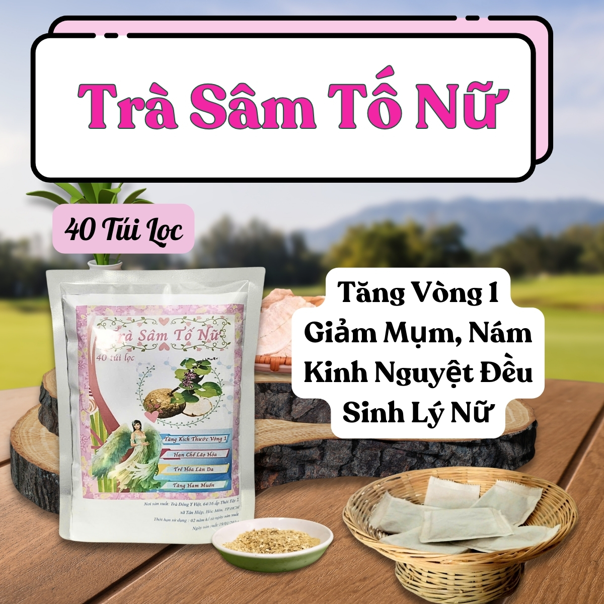 Trà SÂM TỐ NỮ , Giải Pháp Của sắc Đẹp, Nở Ngực, Giảm Nám, cải thiện sinh lý nữ, 1 bịch 40 túi lọc-Trà Đông Y Việt