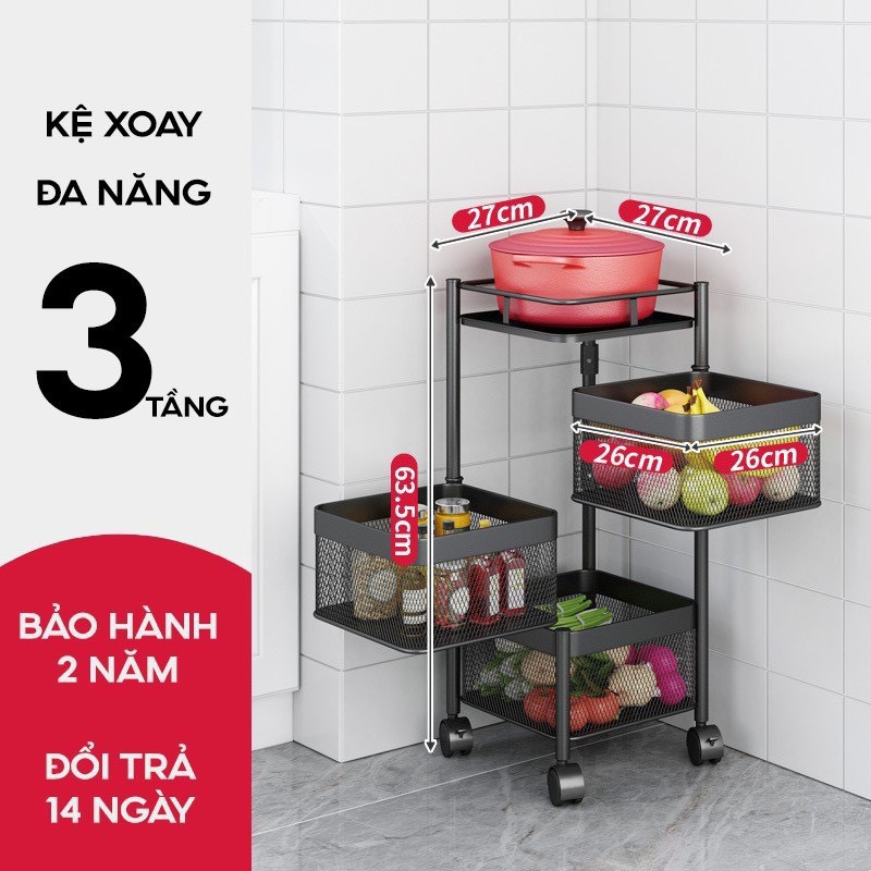 Kệ xoay vuông đựng đồ đa năng 360 độ. Mẫu 3 - 4 - 5 tầng. Sắt sơn tĩnh điện cao cấp