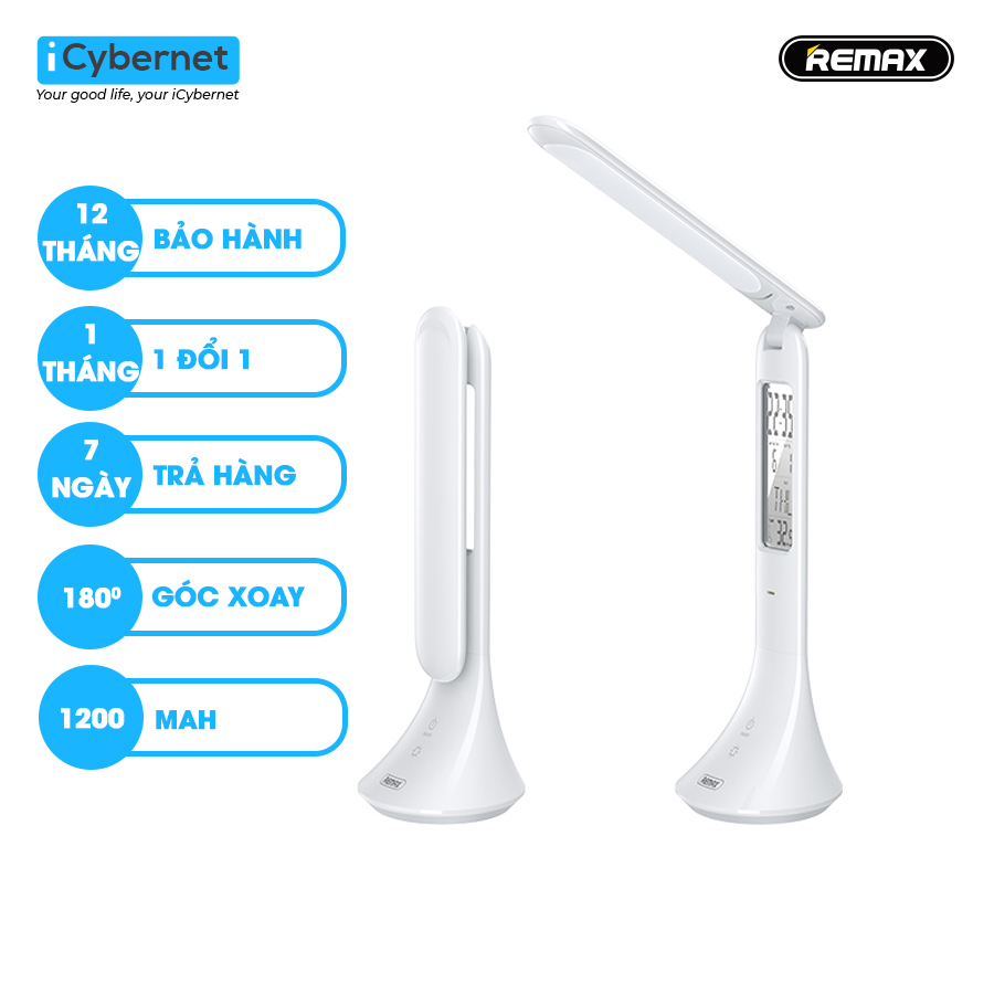 Đèn chống cận Remax RT-E510 phù hợp đèn đọc sách, đèn làm việc, nhỏ gọn, tích điện, tích hợp màn hình led hiển thị thời gian nhiệt độ - Hàng chính hãng - FREESHIPMAX