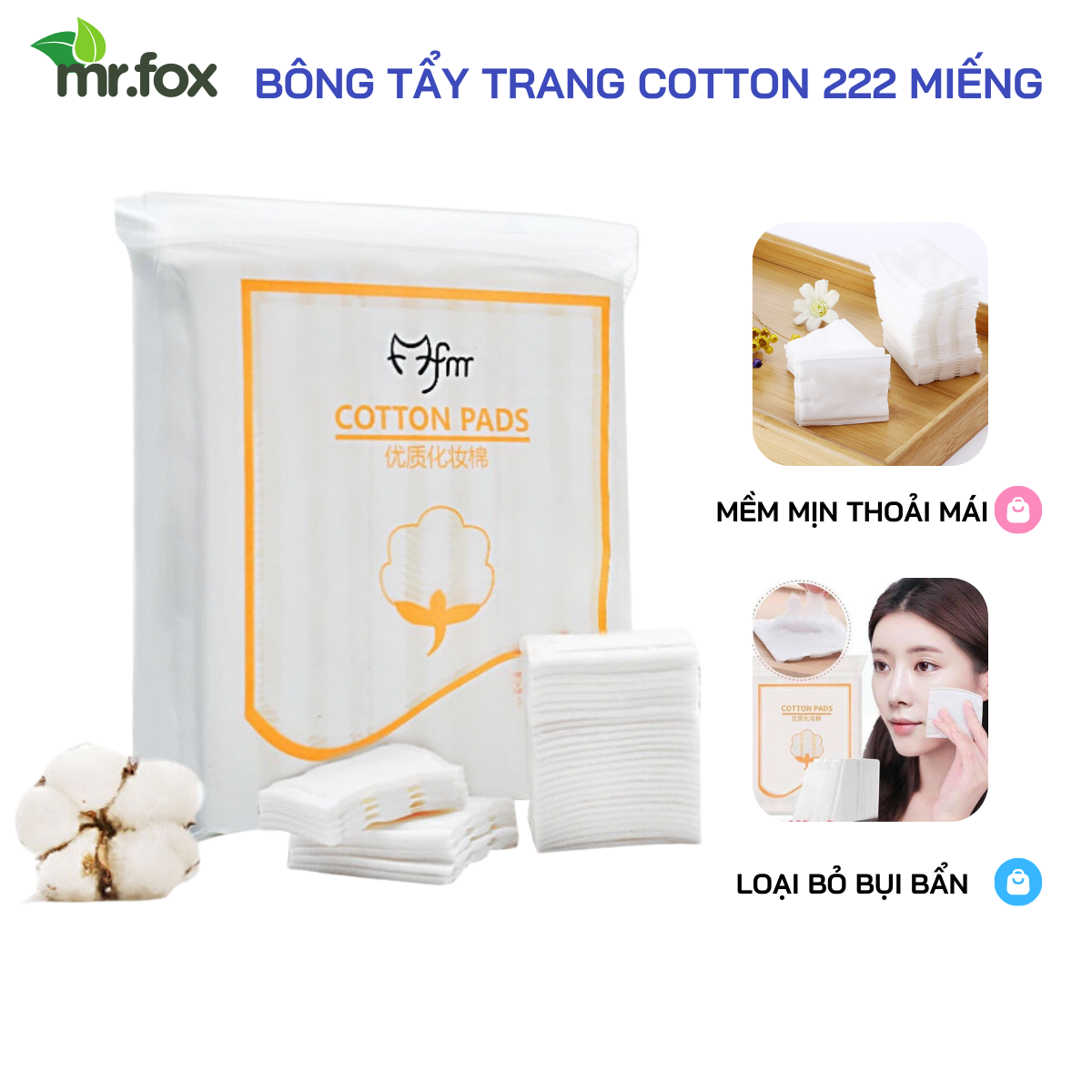 Bông TẩyTrang Cotton Pads 222 Miếng Thấm Hút Tốt Phù Hợp Với Da