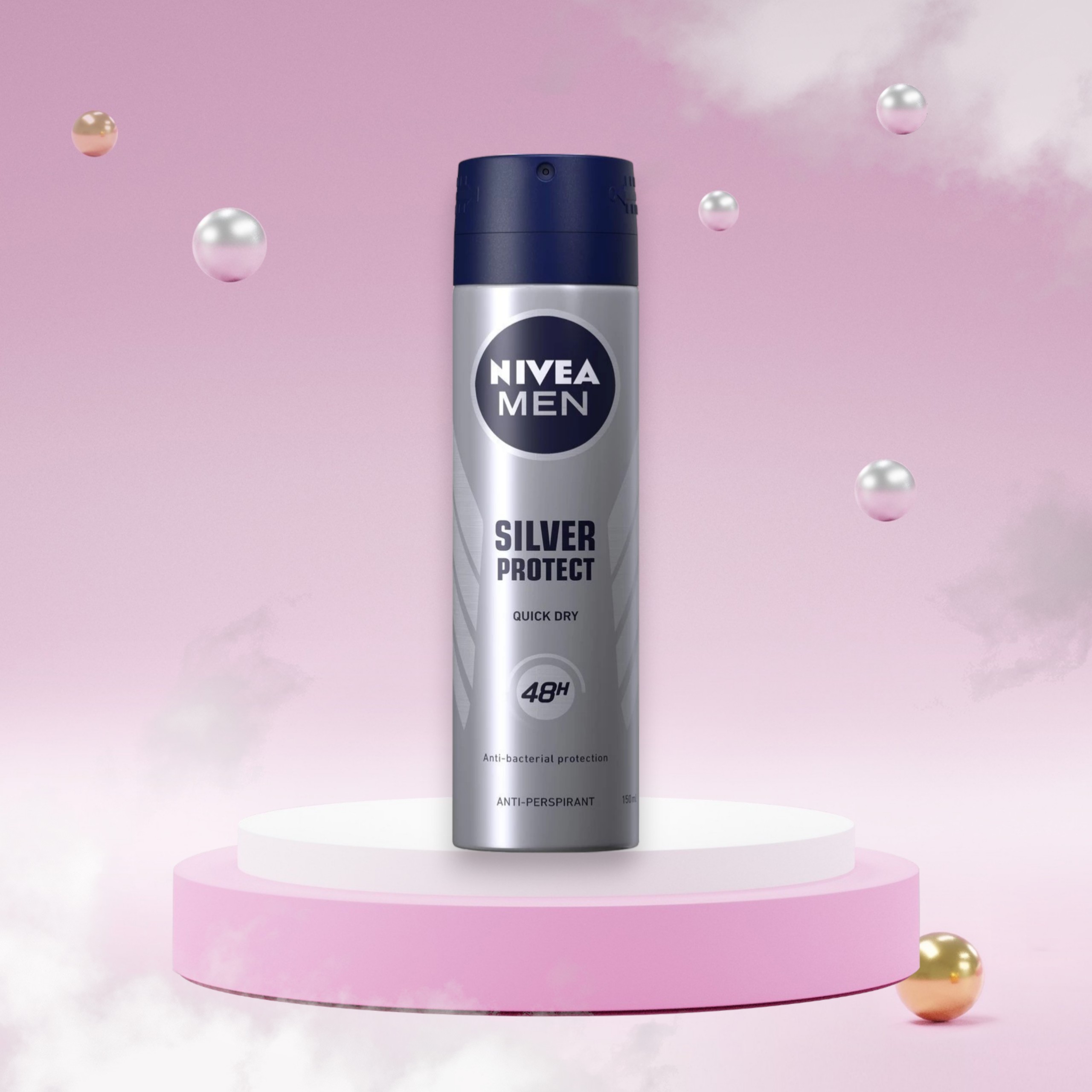 Xịt ngăn mùi NIVEA MEN Silver Protect phân tử bạc kháng khuẩn 150ml