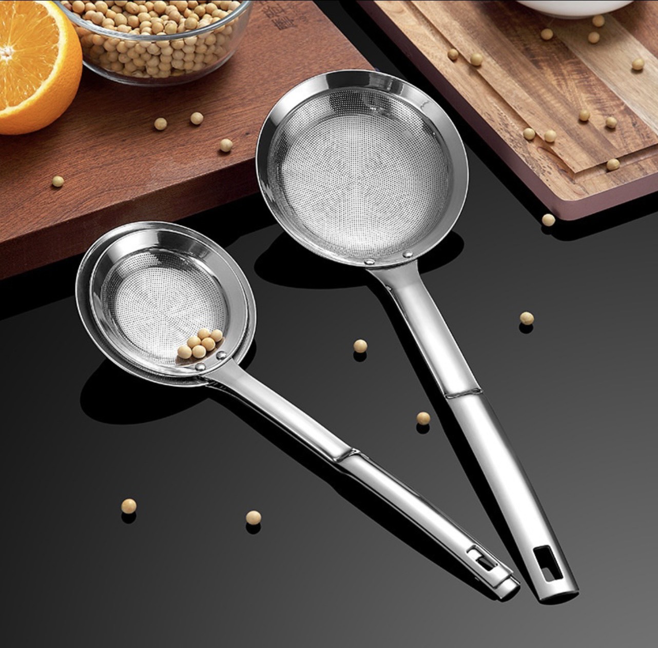 Muôi lọc dầu, tách mỡ bằng inox 304 không gỉ, muôi hớt bọt, dầu thừa, váng mỡ