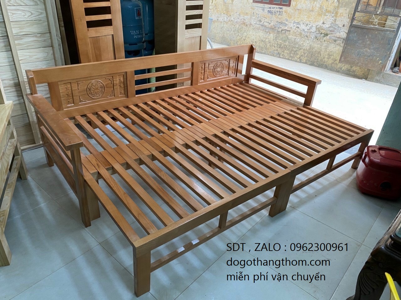 giường kéo gỗ sồi 1m2-1m4