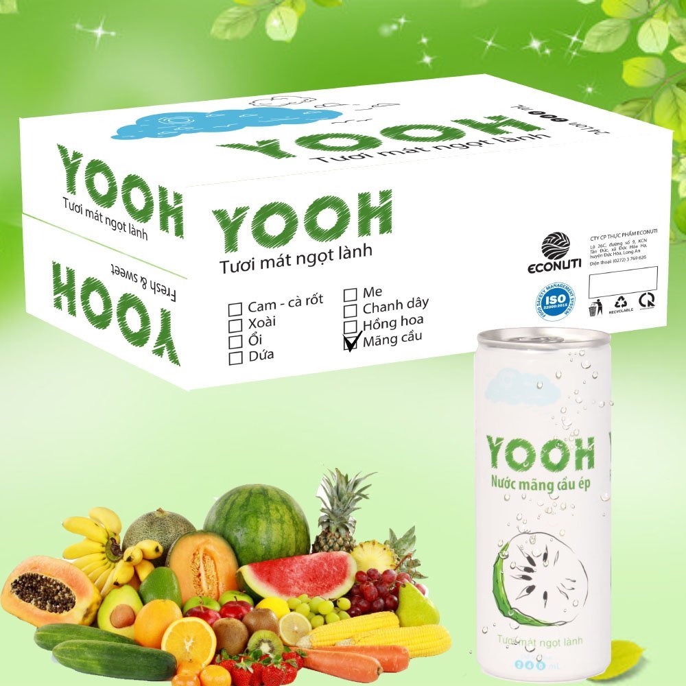 Thùng 24 lon Nước ép Mãng cầu Xiêm YOOH - Giải khát, bổ sung các Vitamin & khoáng chất cần thiết cho cơ thể