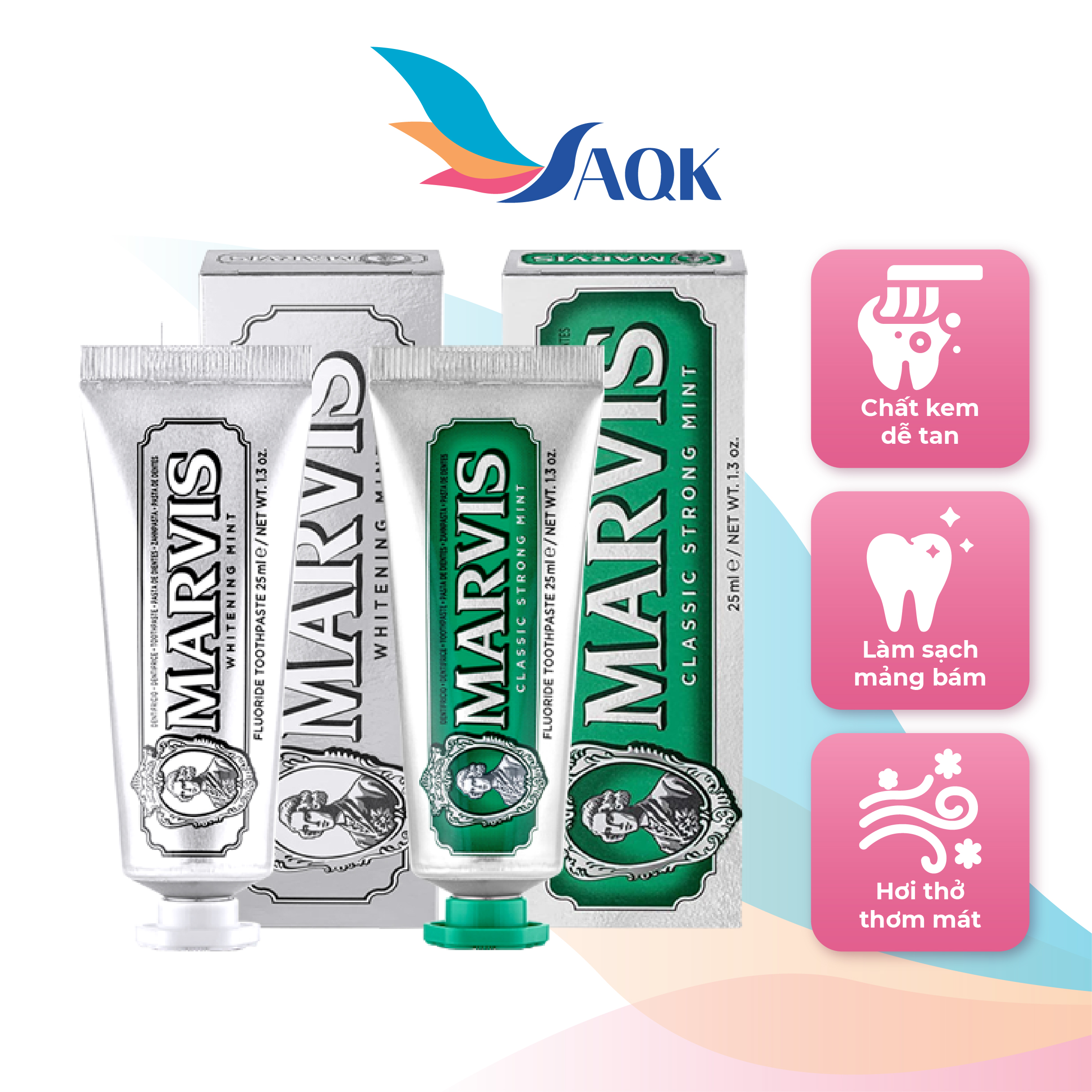 Kem đánh răng Marvis kèm hộp (25ml) - Hương thơm đặc trưng, làm sạch răng, thơm miệng và mang lại cảm giác sảng khoái