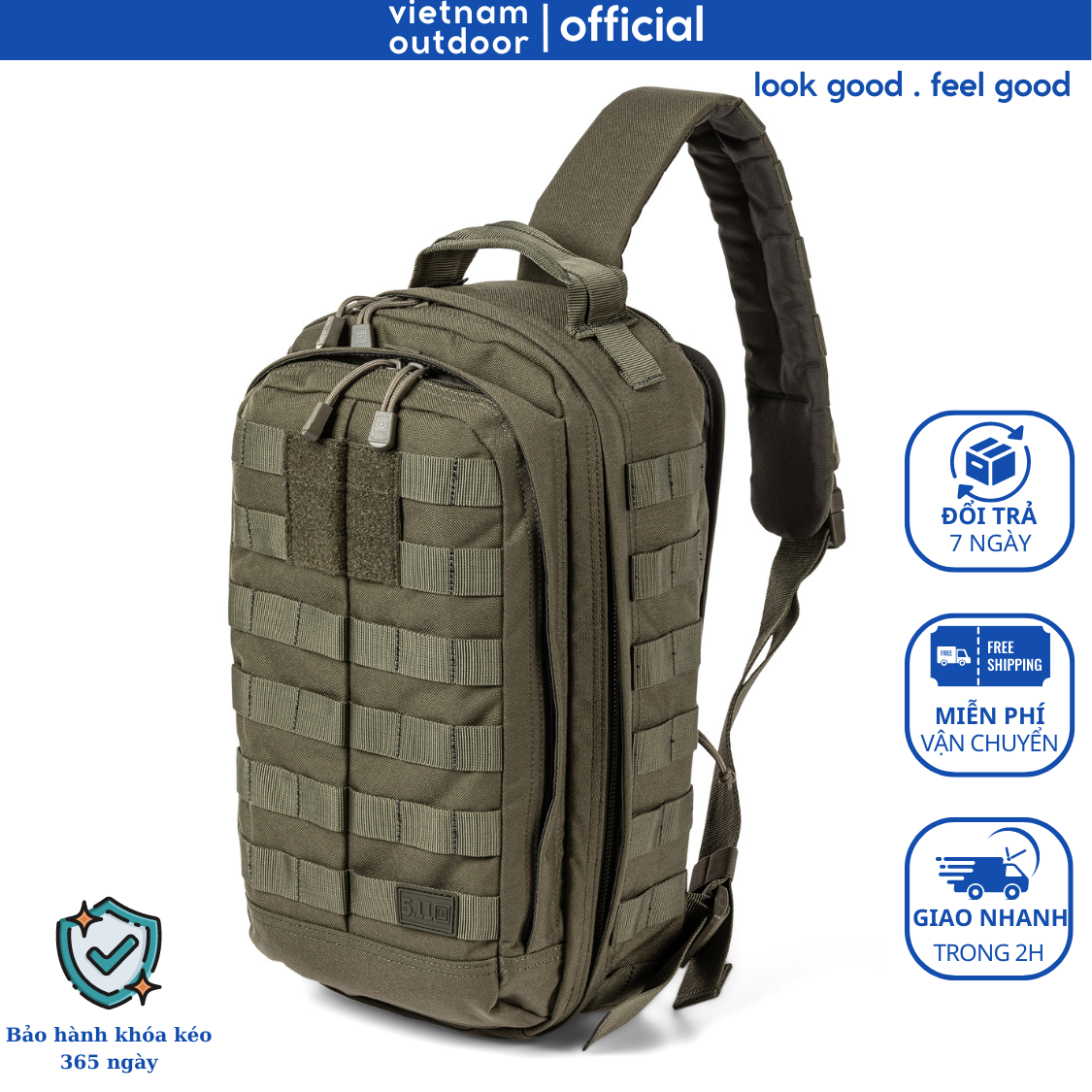  Balo 1 Quai Chiến Thuật 5.11 TACTICAL RUSH MOAB 8 Tác Chiến Kháng Nước Túi Đeo Chéo Quân Đội Bền Bỉ Nhiều Ngăn 