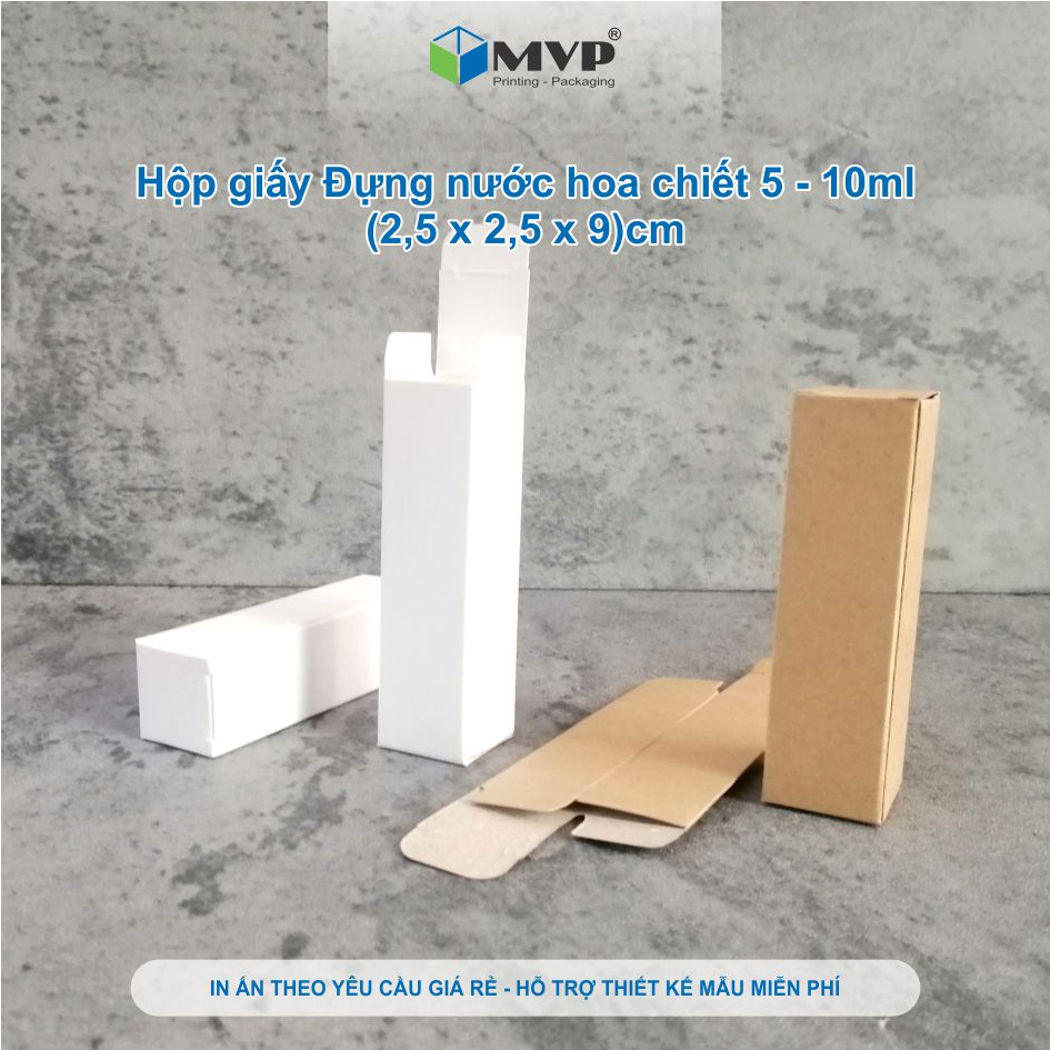 Hộp giấy đựng nước hoa chiết 5ml - 10ml, hộp giấy đựng son môi, chai tinh dầu cm - 350gsm