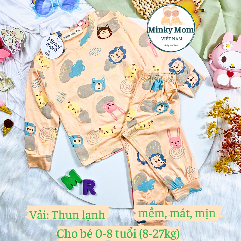 Bộ Dài Tay Thun Lạnh MINKY MOM In Hình Động Vật Dễ Thương Cho Bé 08 Tuổi Phù hợp Bé Từ 827kg TDIN23