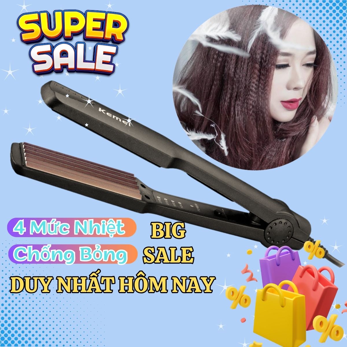 Máy Bấm Tóc Chuyên Nghiệp Máy dập xù Chỉnh nhiệt Kemei Km 332 gợn sóng xoăn giá rẻ công suất lớn, tiết kiệm điện, bảo vệ tóc không gây hư tổn bảo hành 24 tháng, top 1 bán chạy