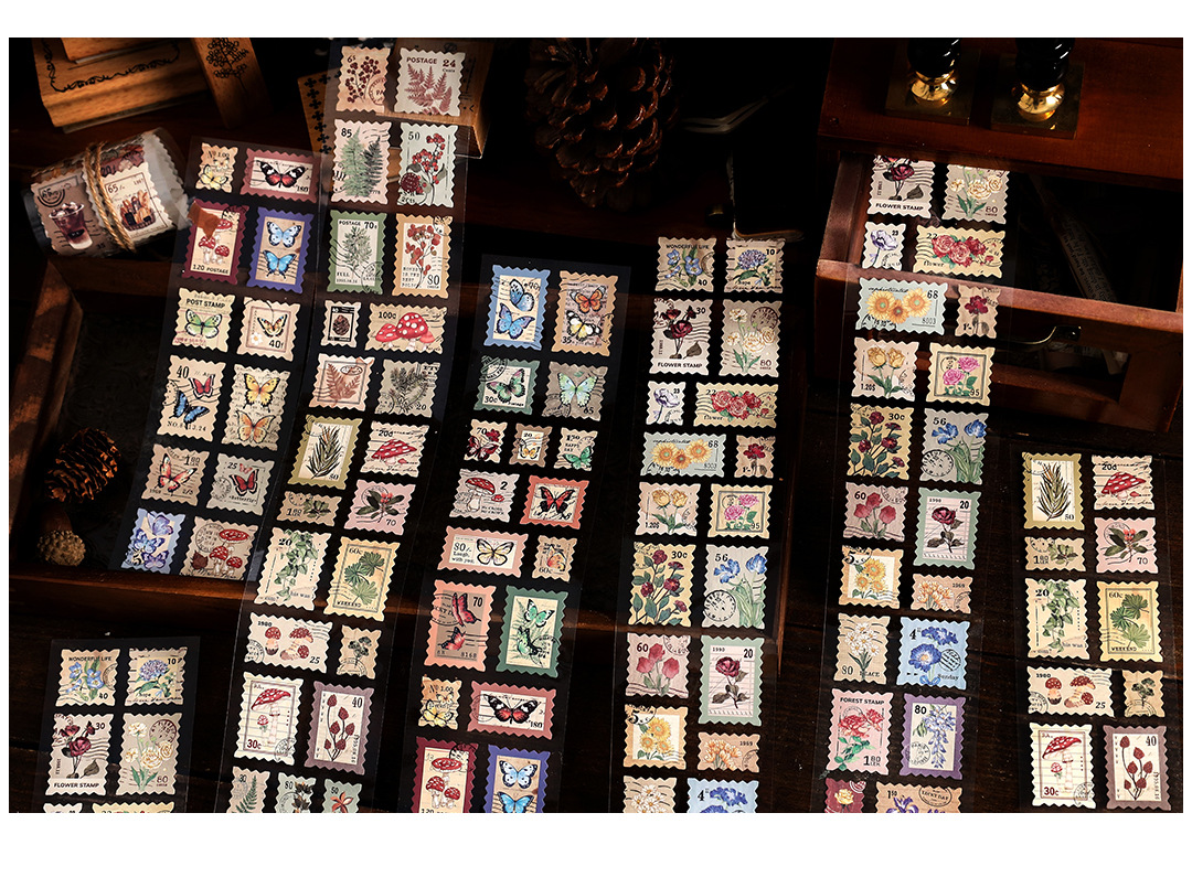 Dải sticker stamp thư vintage trang trí phong bì thư