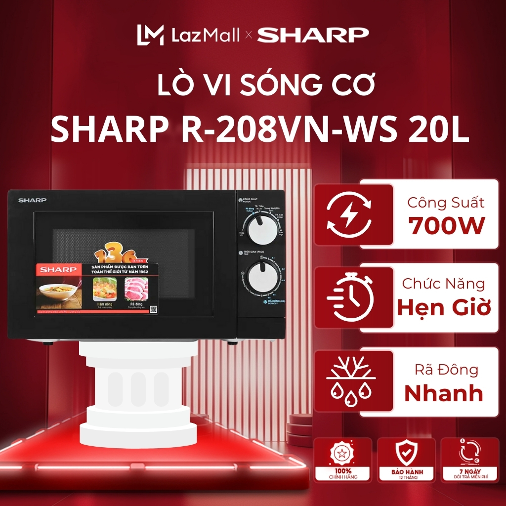Lò vi sóng sharp r-208vn-ws 20l | lò viba không nướng 208vn | lò vi sóng cơ sharp r-208vn gồm 6 mức công suất nấu ăn nhanh chóng và tiết kiệm điện năng