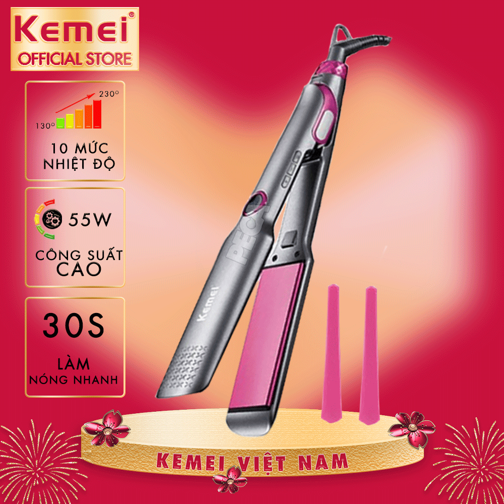 Máy duỗi tóc Kemei KM-1880 bảng nhiệt lớn 4.5 cm, điều chỉnh 10 mức nhiệt sử dụng được cho mọi loại tóc thích hợp sử dụng salon - Hàng chính hãng