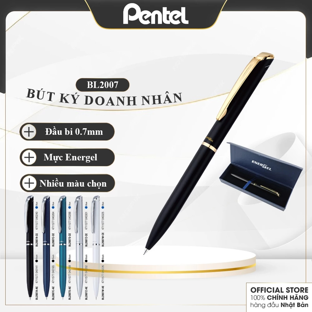 Bút Ký Doanh Nhân Cao Cấp Thân Vặn, Mực Gel Energel Pentel Nhật Bản BL2007 Ngòi 0.7mm , Thanh Lịch Mực Xanh - Có Ruột Thay Thế Và Bán Kèm Hộp Đựng