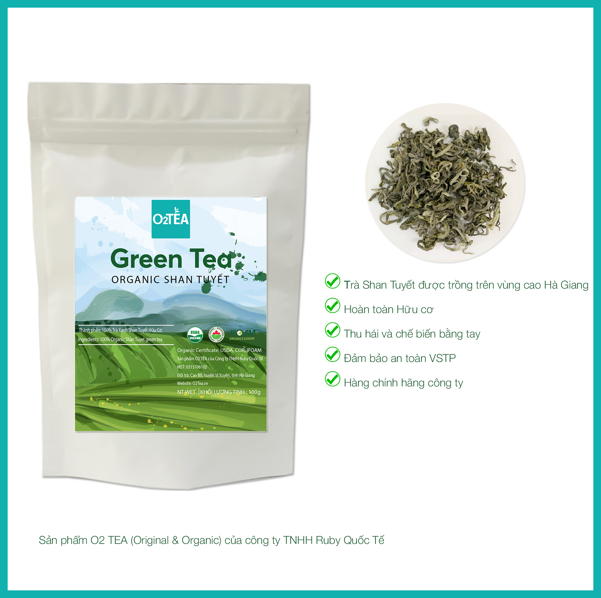 Trà xanh shan tuyết 100g - trà shan tuyết cổ thụ hữu cơ o2 tea