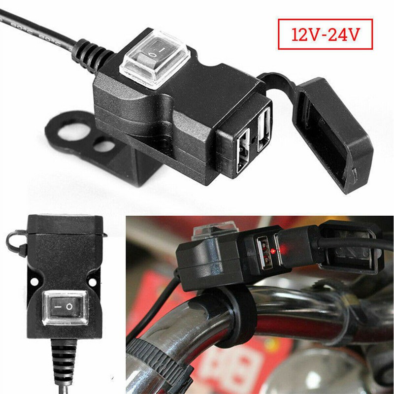 Bộ sạc điện thoại trên xe máy chống nước 2 cổng USB