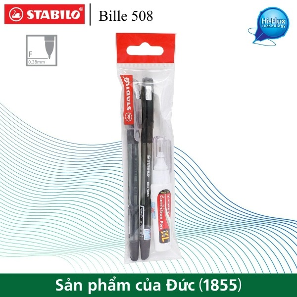 Bộ 2 cây bút bi stabilo bille 508n xf/f 0.5/0.7mm + bút xoá correction pen cps88