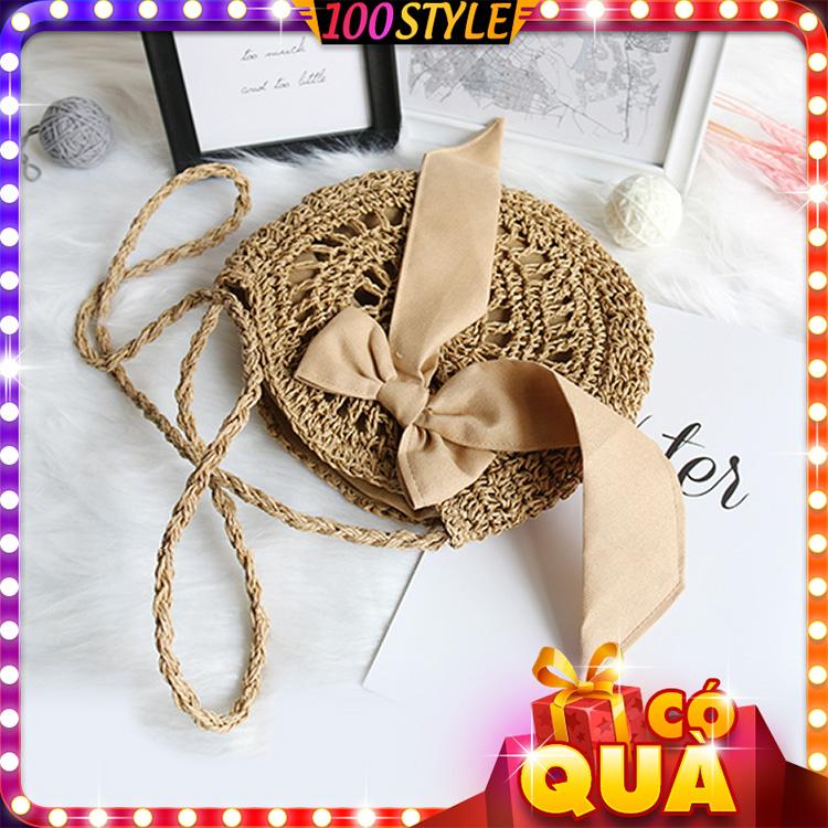 Túi Cói Đi Biển Dáng Tròn Kèm Nơ Korea M656 - 100style.net