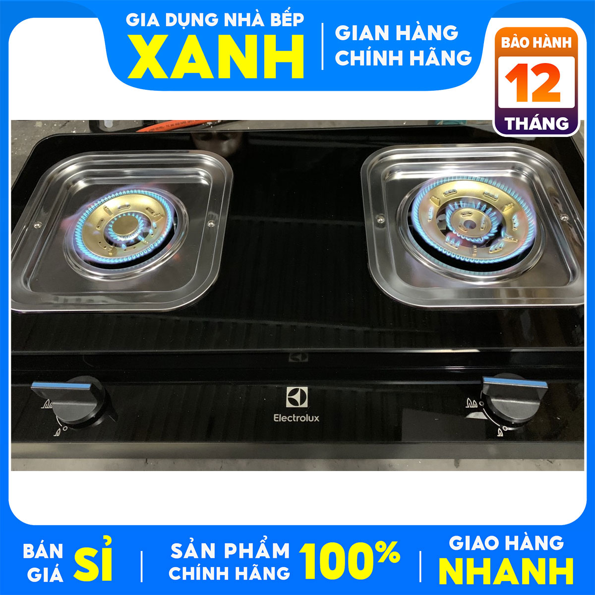 Bếp gas đôi Electrolux ETG728GKR- hàng chính hãng trưng bày,+Tặng Dây gas, tiết kiệm gas, Đầu đốt bằng đồng thau- Bảo hành 12 tháng