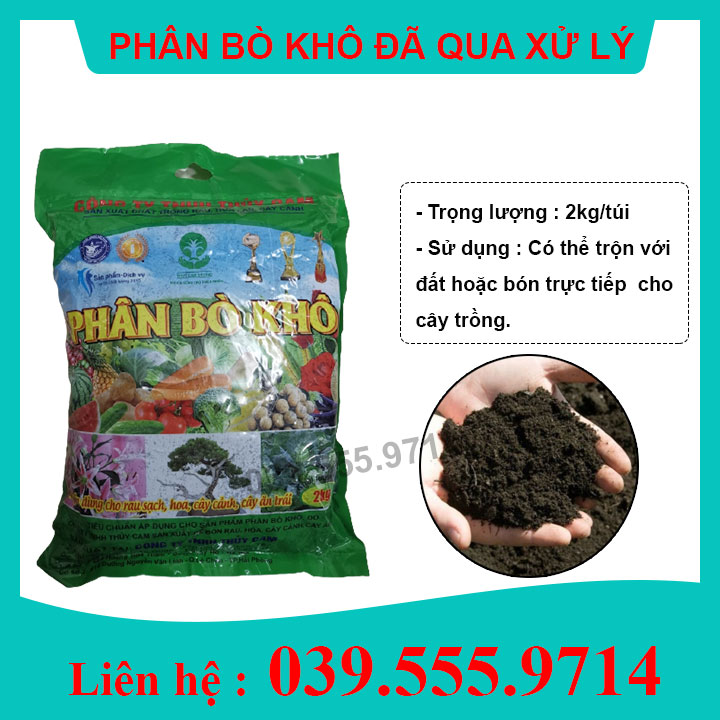 Phân bò khô đã qua xử lý không mùi bao 2kg