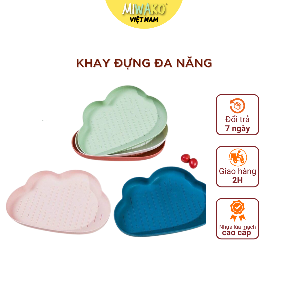 Khay nhựa hình đám mây đựng bát ăn dặm, đựng hoa quả trái cây đa năng