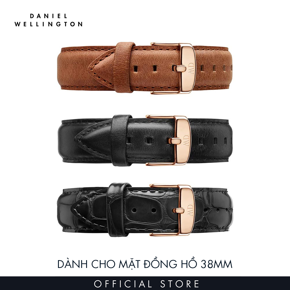 Dây da đồng hồ Daniel Wellington 19mm khóa màu vàng hồng - Cho đồng hồ Dapper 38mm