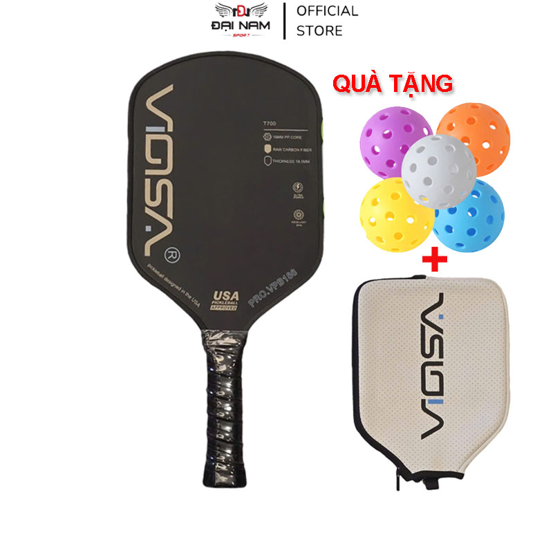 Vợt Pickleball T700 Carbon VPB188-288 Siêu Nhám Hàng Nhập Khẩu Cao Cấp Dại Nam Sport + Tặng Kèm 4 Bóng Và Túi Đựng