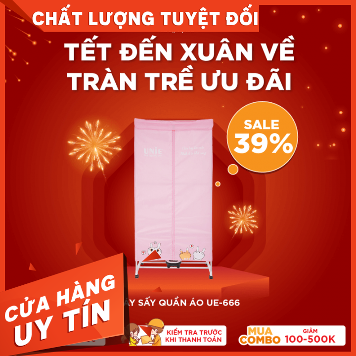 Máy sấy quần áo UNIE UE-688 Đa chức năng ,Sấy khô nhanh chóng tiết kiệm thời gian an toàn sức ,Thiết kế 2 buồng sấy giúp sấy được nhiều quần áo hơn ,Tháo gắp linh hoạt - gấp gọn tiện lợi nhanh chóng ,Bảo hành 12 tháng