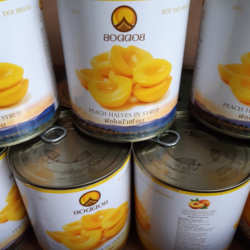 [HCM]Đào miếng đóng hộp Boddob Thái Lan 820GR- Nguyên liệu trà đào làm bánh