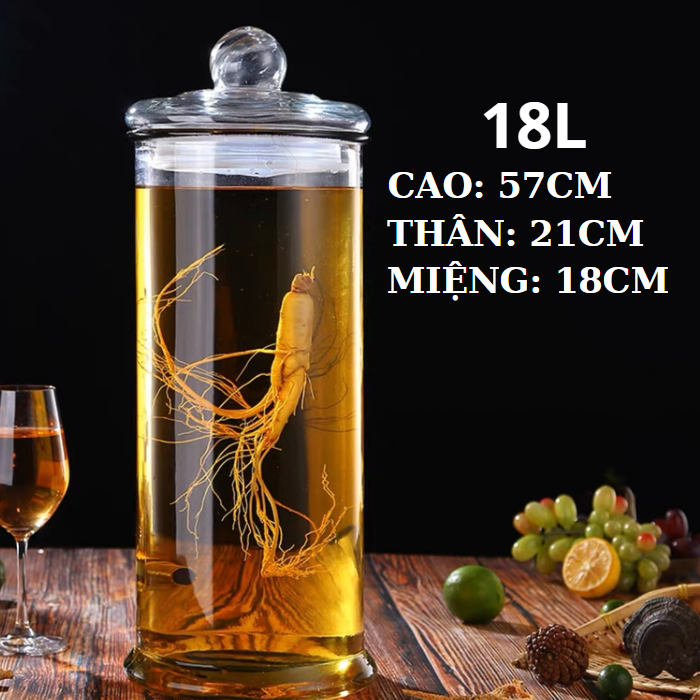 Bình ngâm rươu dáng trụ trơn 18 lít - có van & không van