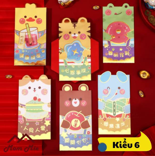 [HCM] Bộ 6 bao lì xì Tết hoạt hình khác nhau, in nổi 3D, bao lì xì cho bé - LX012