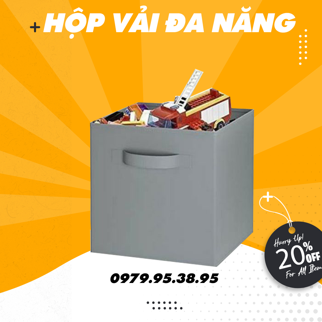  Hộp vải kệ sách tổ ong kích thước chuẩn với từng ô trên kệ màu ghi phù hợp cho 2 màu của kệ gỗ kích thước 26x25x26.5 