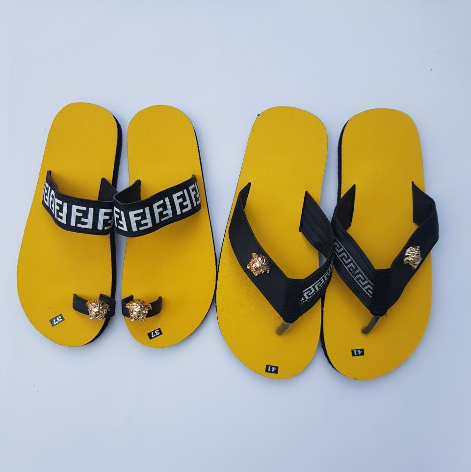 Combo nam và nữ sandal chip chip đế vàng quai đen size từ 35 nữ đến size 43 nam