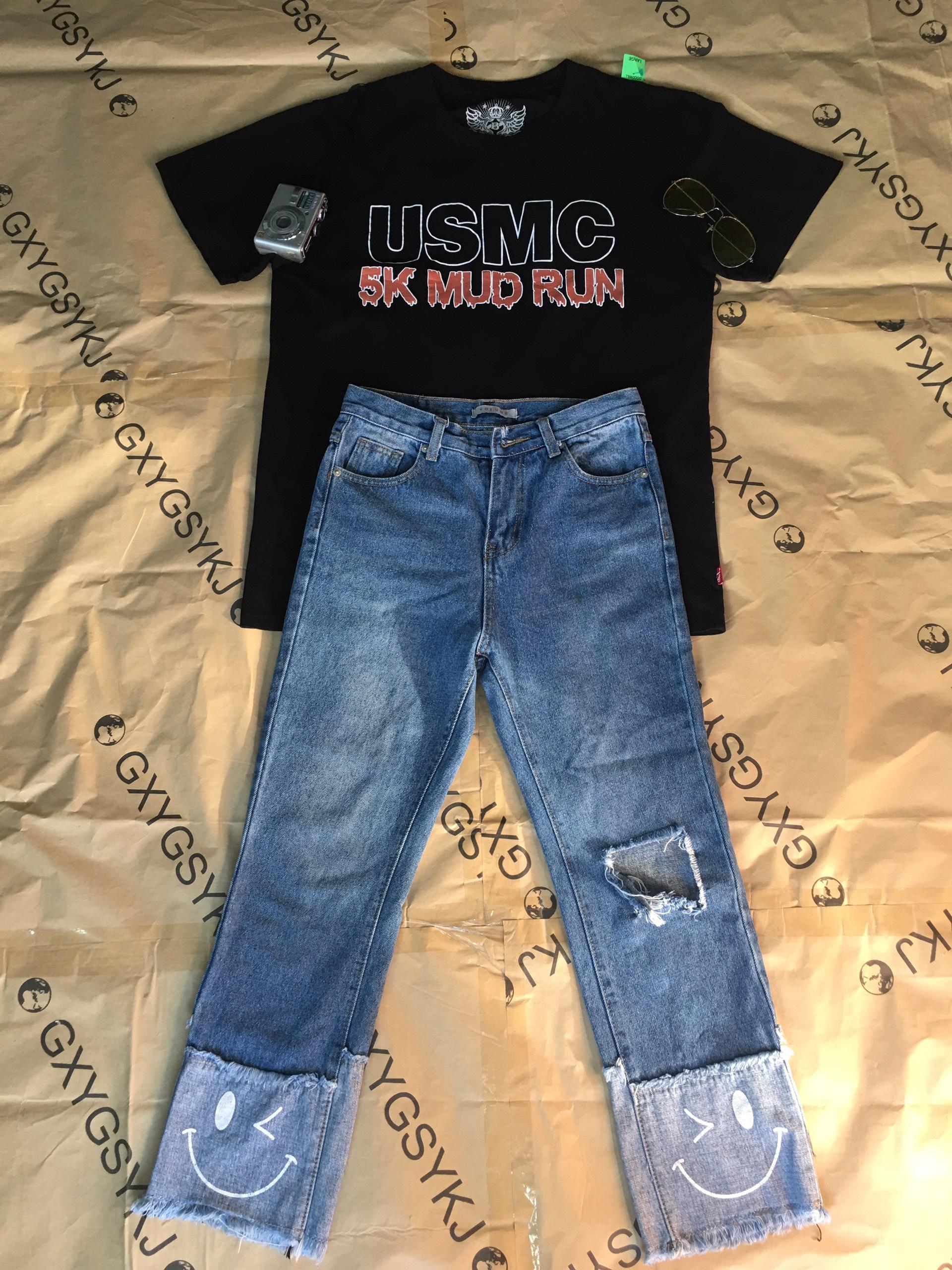 Set áo thun unisex + quần jean baggy lưng cao hot hit