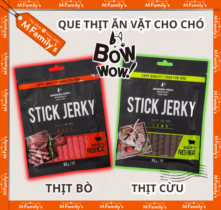 Bánh Thưởng Cho Chó Bowwow dạng que thịt mềm vị bò&cừu 90g