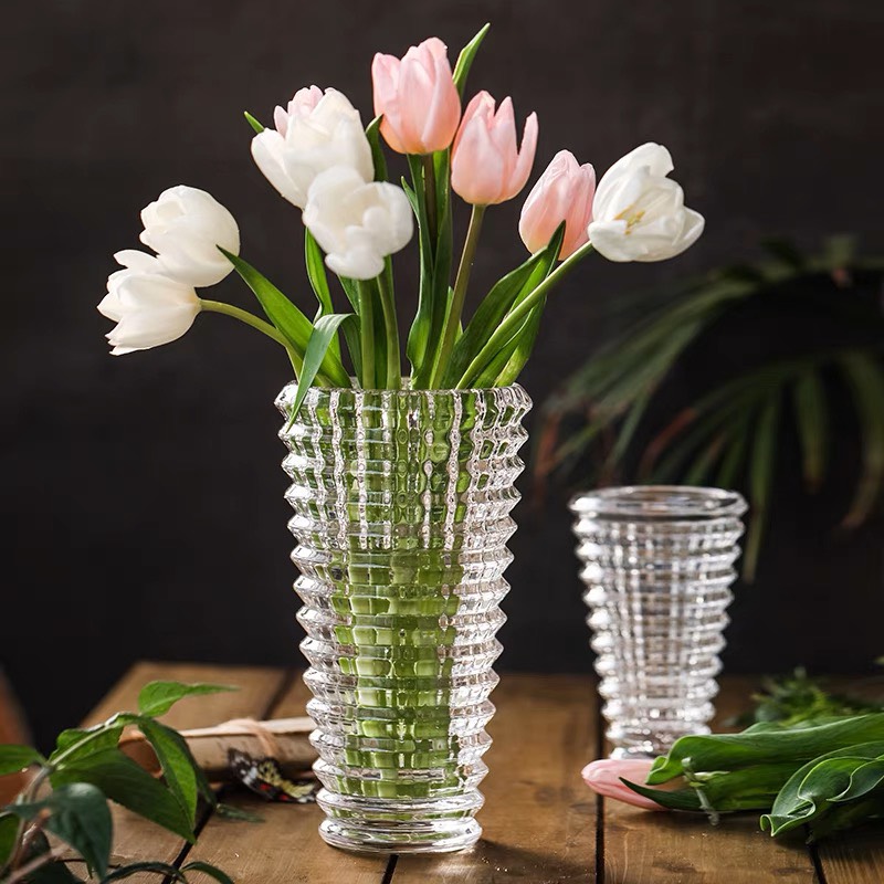 Lọ hoa thuỷ tinh hình tháp miệng tròn, bình hoa trang trí hình tháp cao cấp, đa dạng kích thước