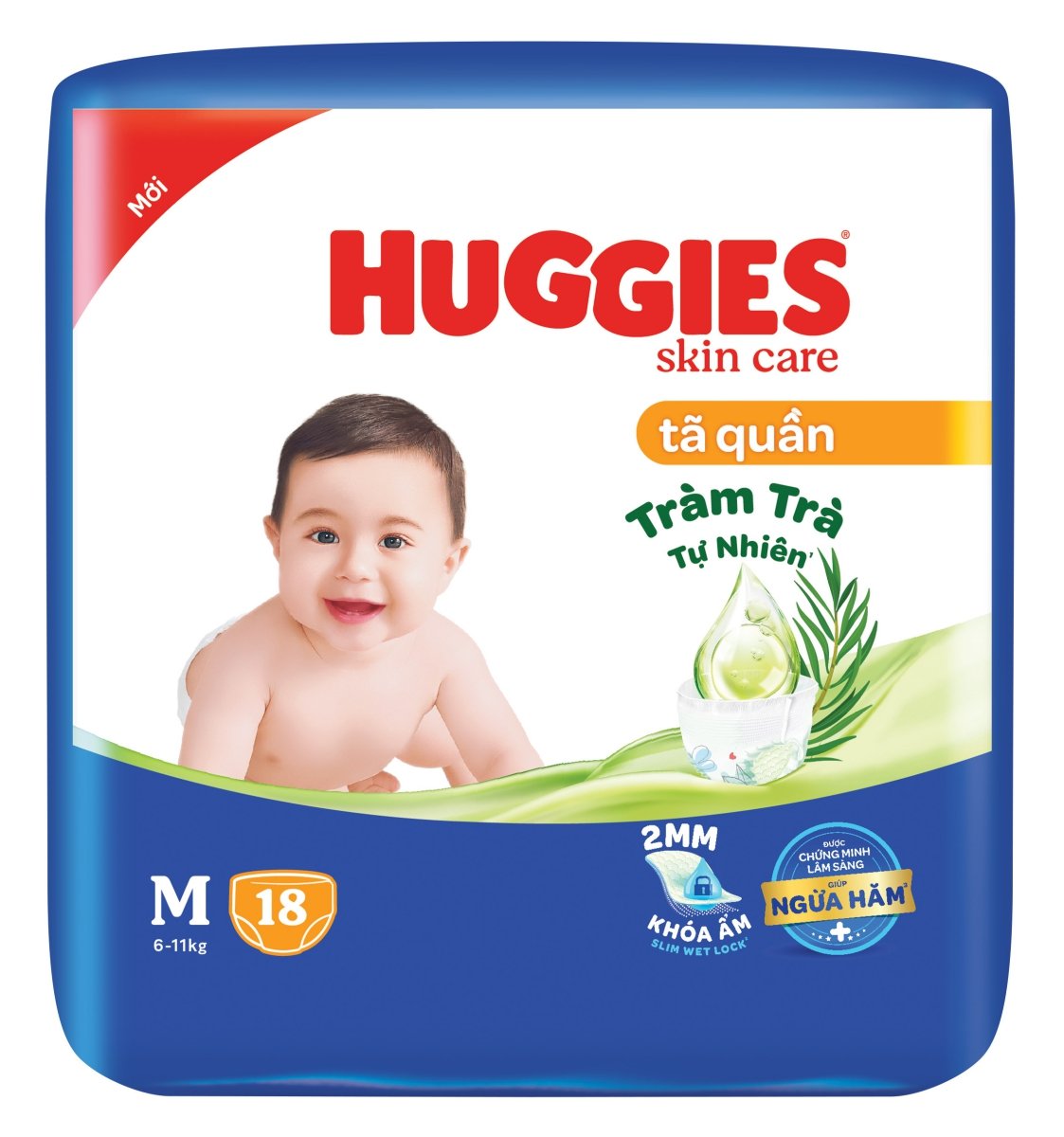 Tên gói tã/bỉm quần huggies skincare eco size m18 miếng