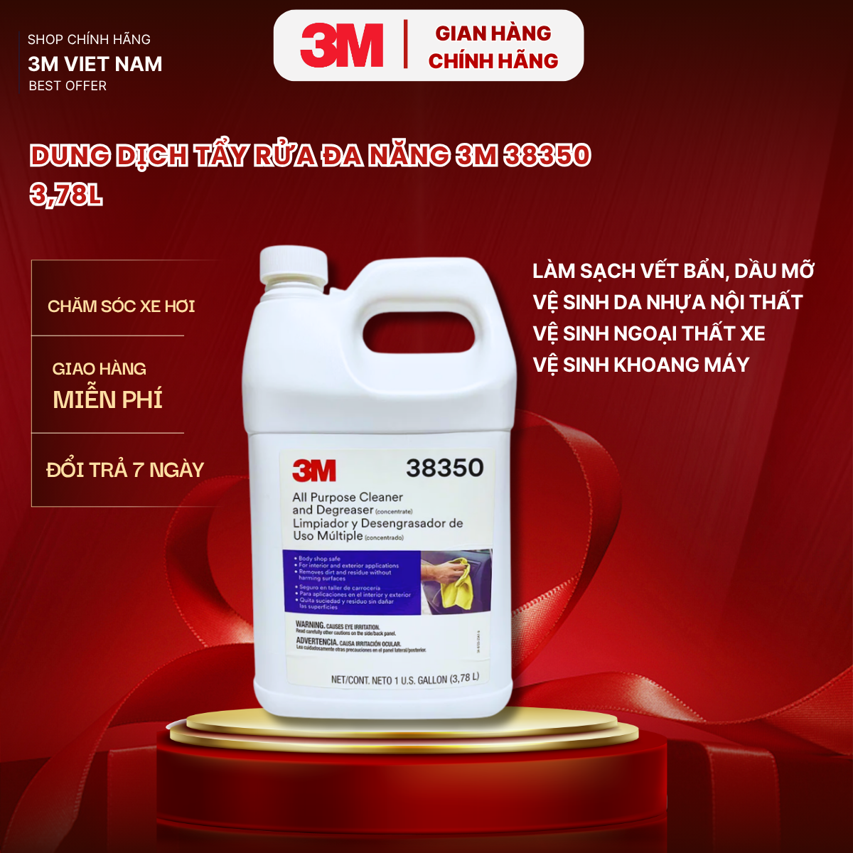 Dung dịch tẩy rửa đa năng Tẩy rửa nội thất, khoang máy pha theo tỷ lệ hướng dẫn 3M 38350 - 3.78 L