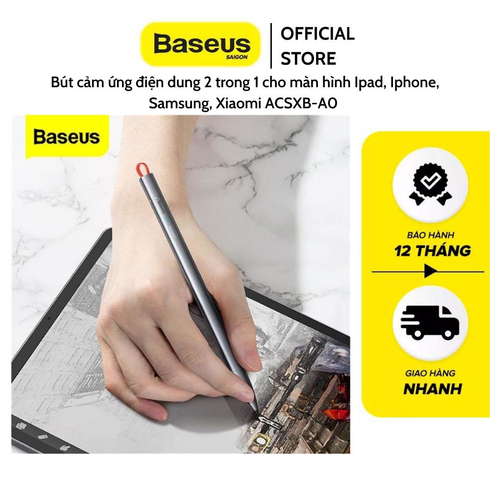 Bút cảm ứng điện dung 2 trong 1 cho màn hình Ipad, Iphone, Samsung, Xiaomi ACSXB-A0 Baseus Square Line Capacitive Stylus pen