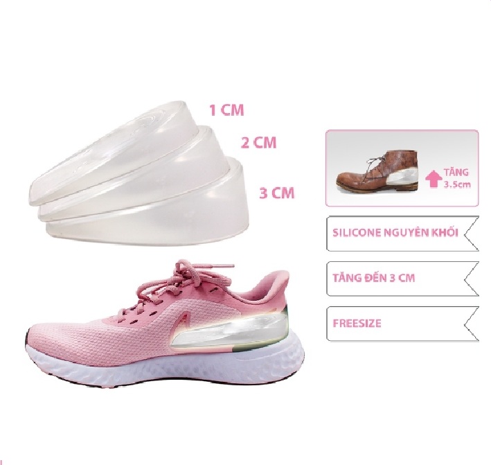 [hàng mới về] Lót độn đế silicon nguyên khối trong suốt tăng 1cm, 2cm, 3cm chiều cao, lót giày tăng chiều cao  sala sài gòn N47