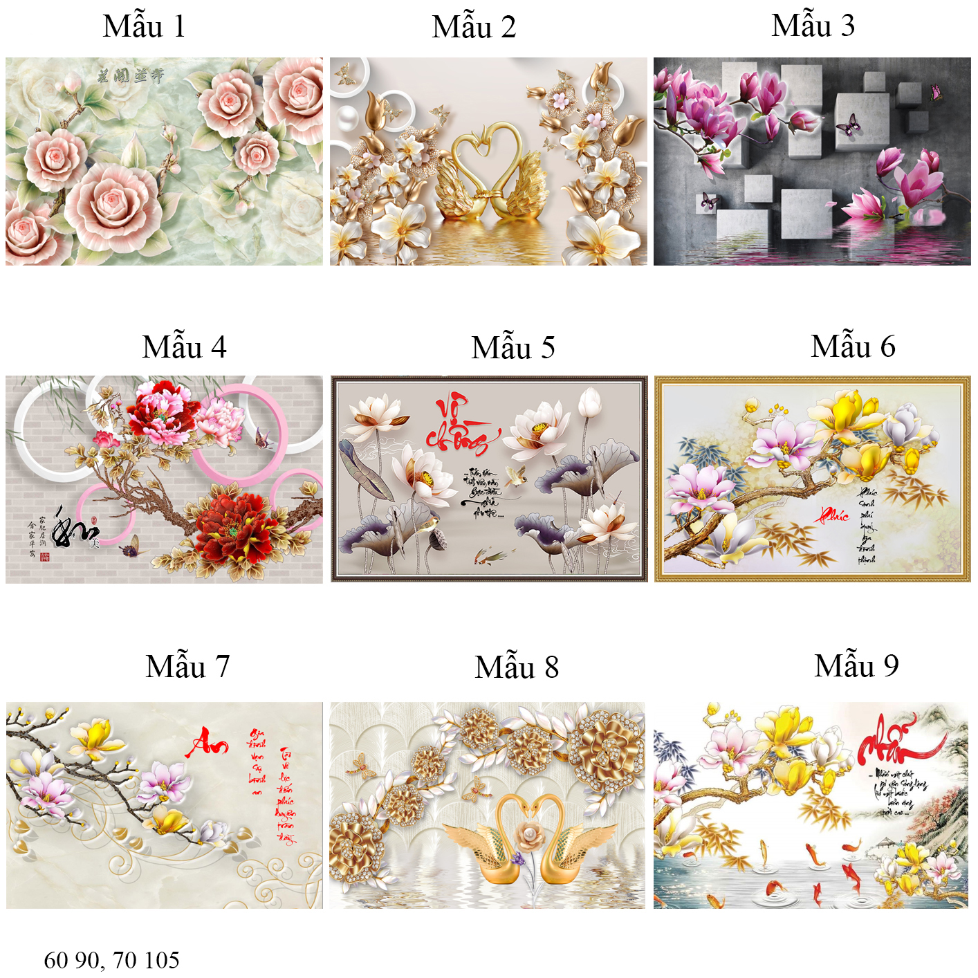 Tranh 3D dán tường mẫu Hoa trang trí nhà
