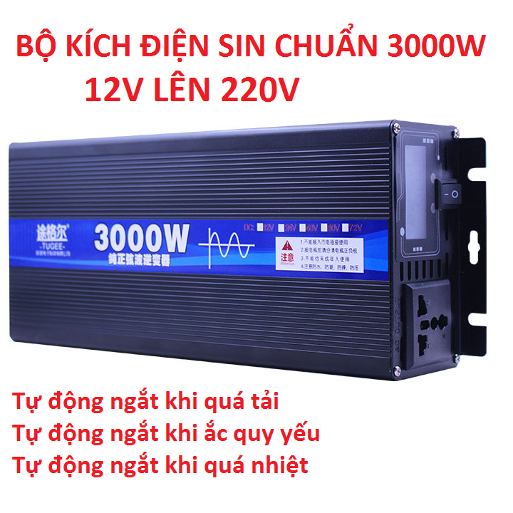 Bộ đổi nguồn inverter 12V-24V lên 220v 3000W Sóng Sin chuẩn - INVERTER 12v 3000W