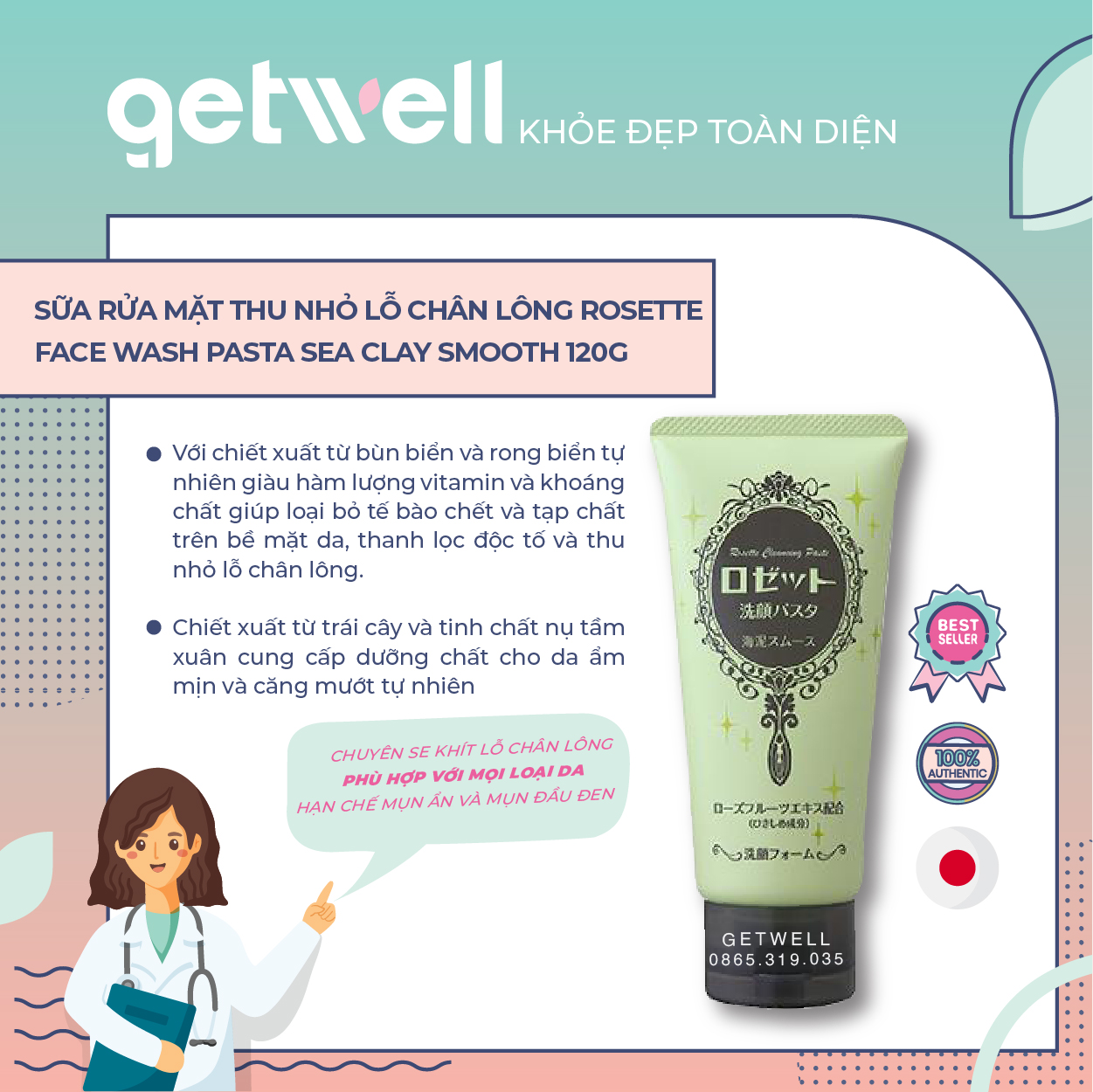 [HCM]Sữa Rửa Mặt Thu Nhỏ Lỗ Chân Lông Rosette Face Wash Pasta Sea Clay Smooth 120g