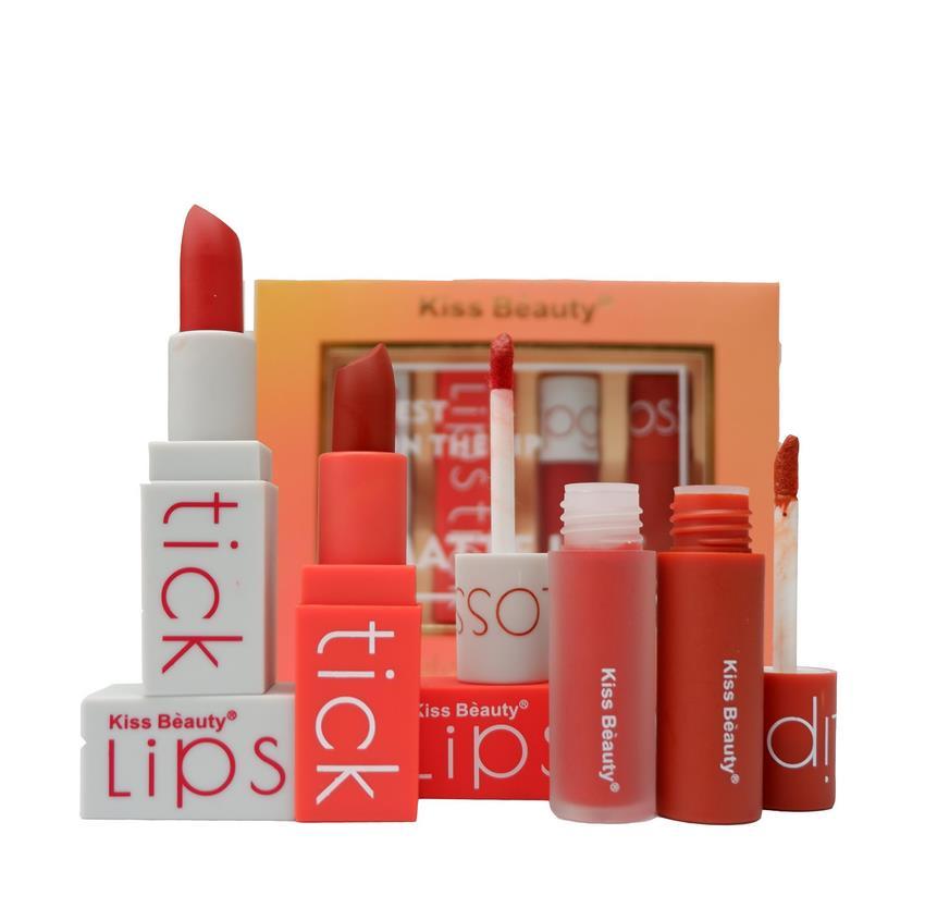 Set 4 son sáp và kem Kiss Beauty lipgloss and lipstick matte lips