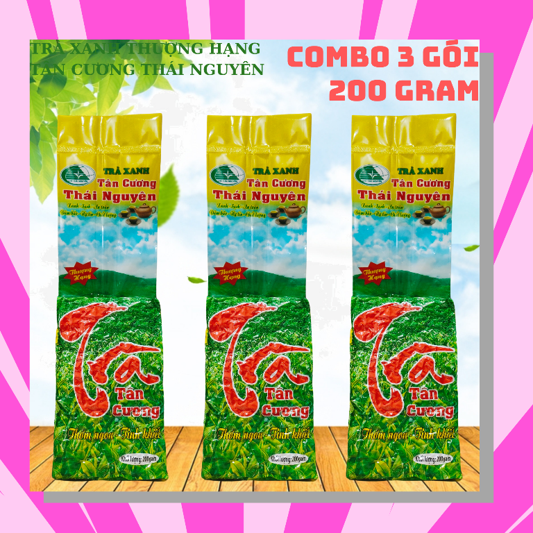Combo 3 gói trà xanh tân cương thái nguyên - chè xanh thái nguyên hảo hạng - trà bắc đặc sản thơm ngon tinh khiết - chè búp thái nguyên chính hiệu - thượng hạng đặc biệt