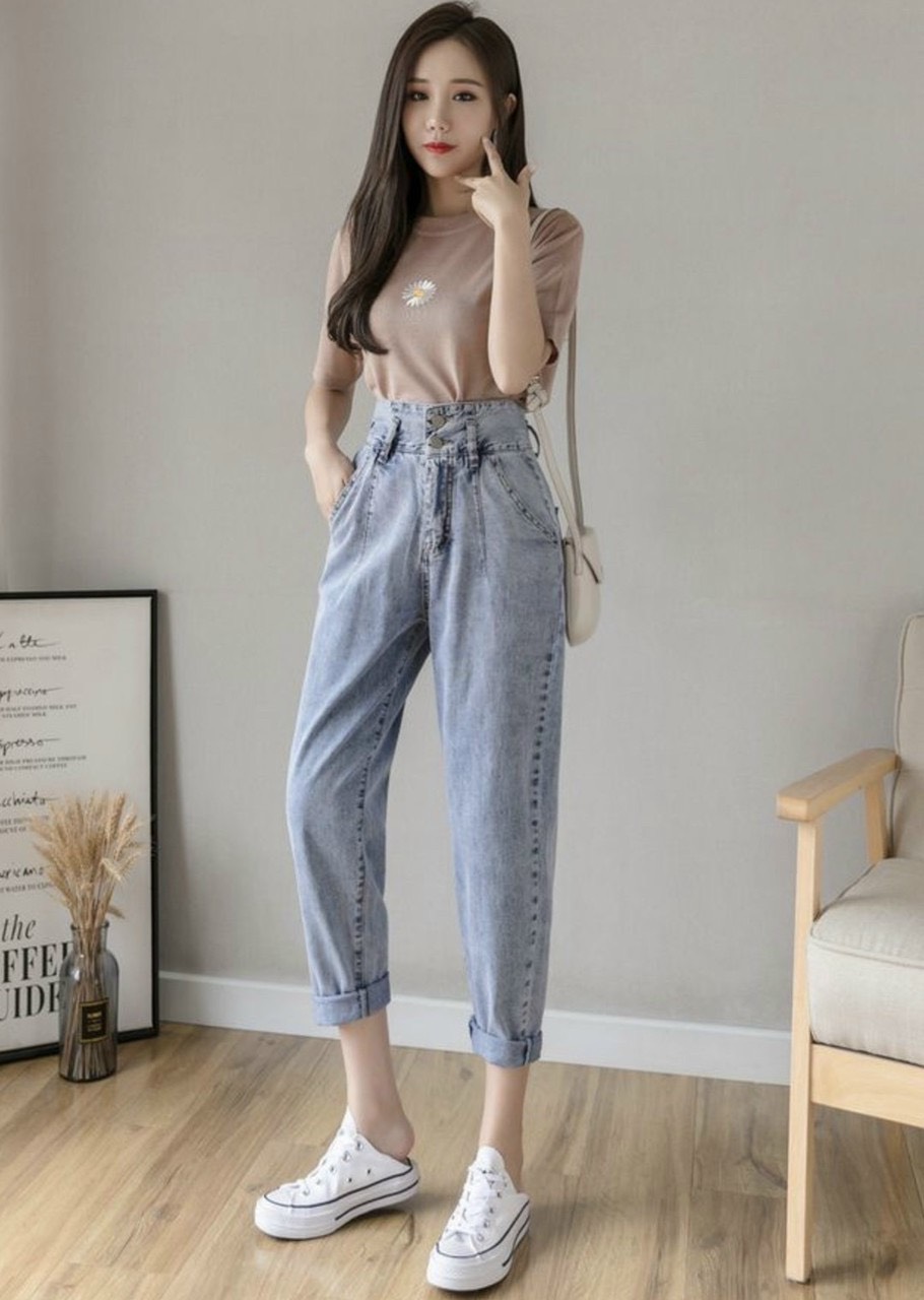 Quần jean nữ size đại lưng kiểu xinh xắnloại jean 2 nút lưng cao bao đẹp-jt