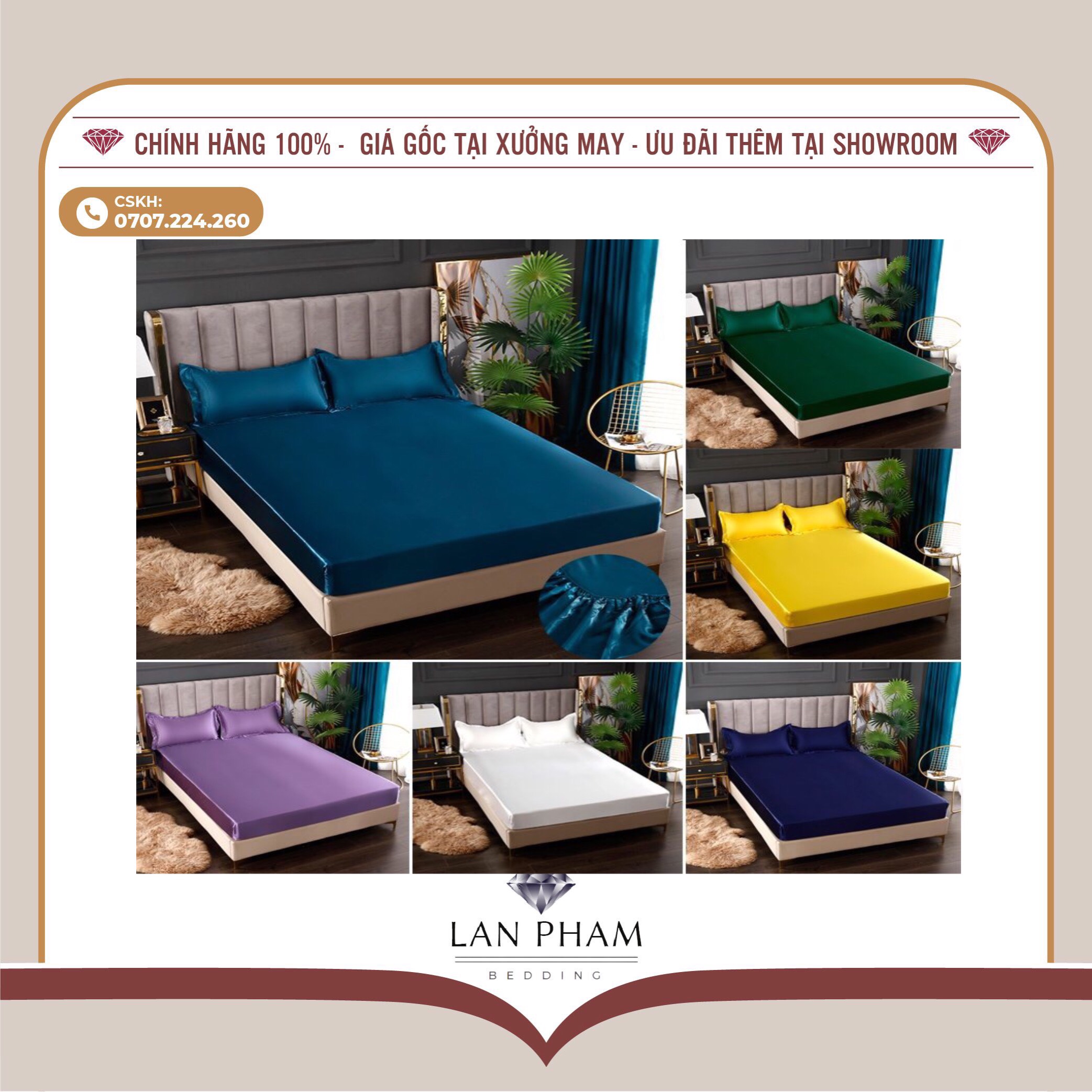 (LỤA LOẠI 1) BỘ GA GỐI 4 MÓN PHI LỤA LAN BEDDING GỒM 1 DRAP, 2 VỎ GỐI NẰM, 1 VỎ GỐI ÔM