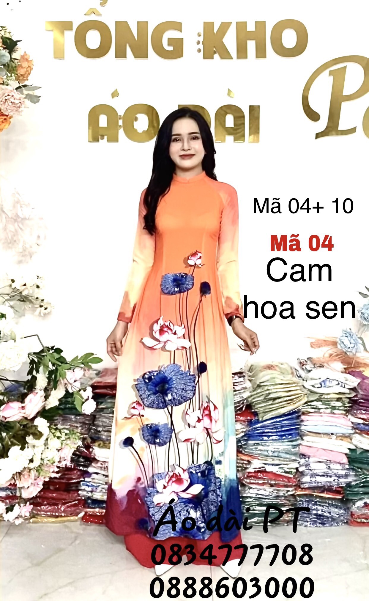 Áo Dài Truyền Thống In 3D Chất Liệu Lụa nhật in hoa văn cao cấp