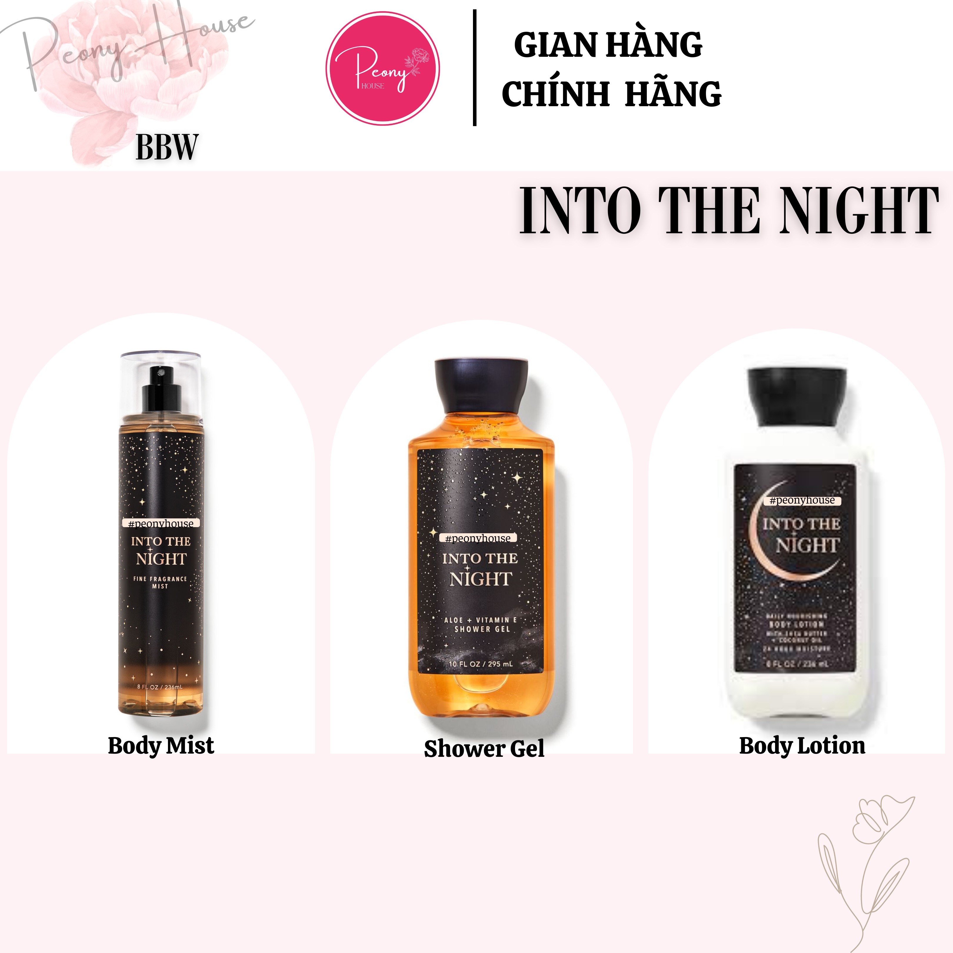 Into the night bbw body mist - shower gel - body lotion - body cream